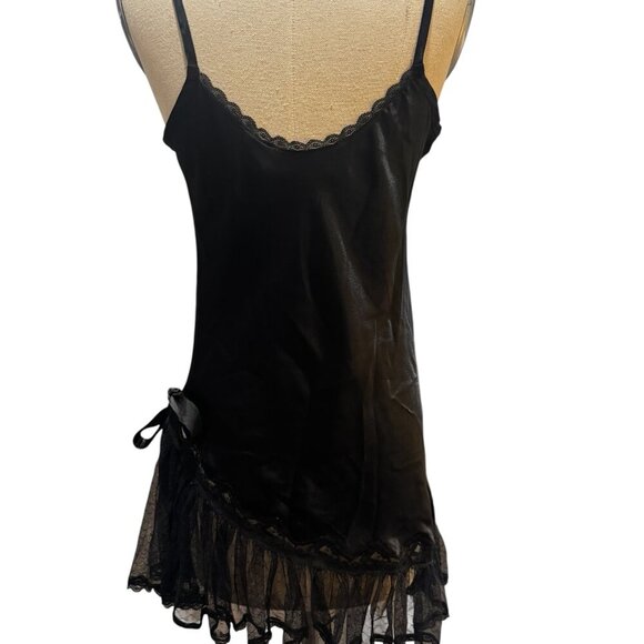 Vintage Victoria’s Secret Black Satin & Lace Asymmetrical Slip Nightgown – Small - Picture 5 of 6